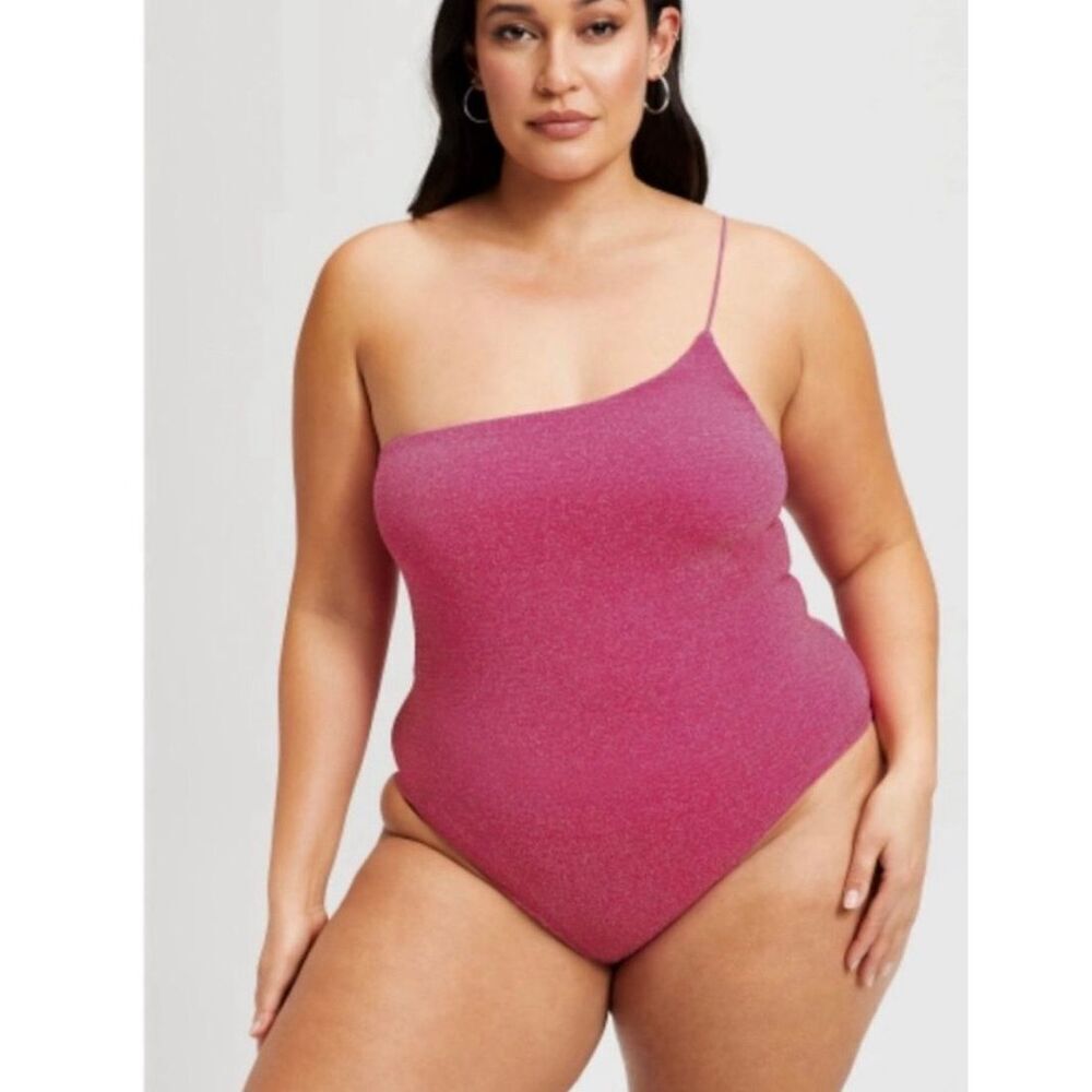 Good American Shimmer Pink Hawaiian One Strap Swimsuit Size XL NWT